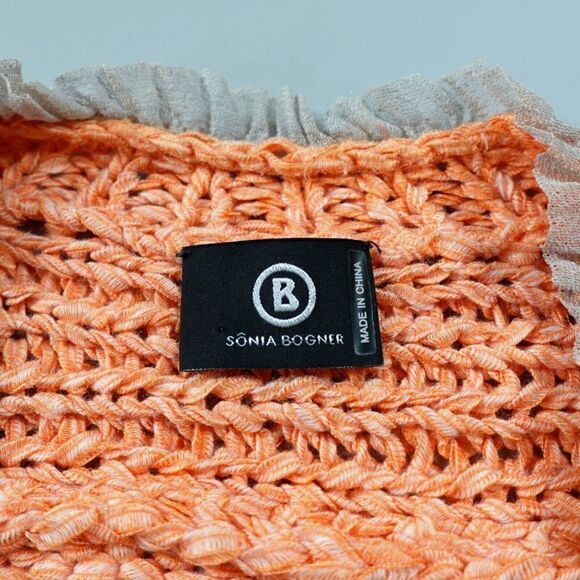 Sonia Bogner Artsy Cardigan Womens 14 Peach Ribbon Yarn Open Front Art-to-Wear - Picture 2 of 13